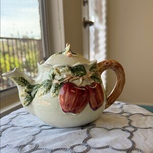 Ceramic Teapot with Red Apple Design